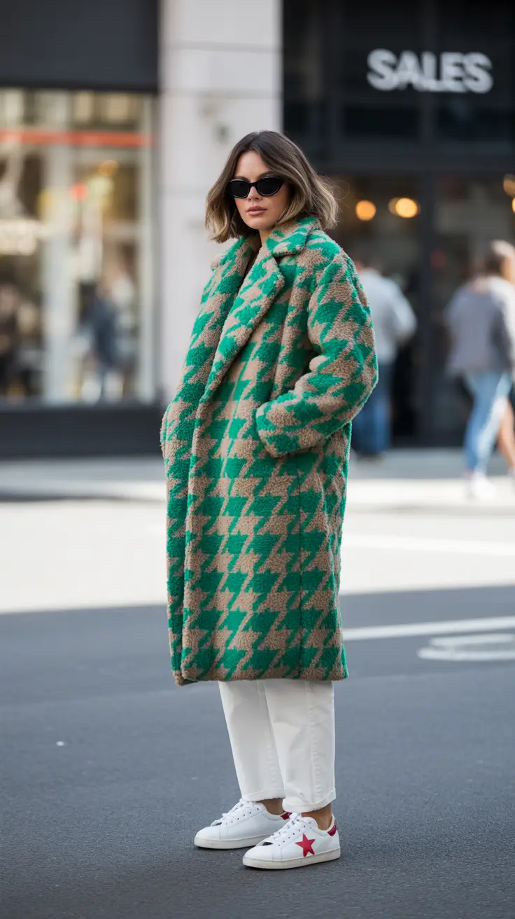 cozy winter outfits 2025-2026 Playful Houndstooth Twist