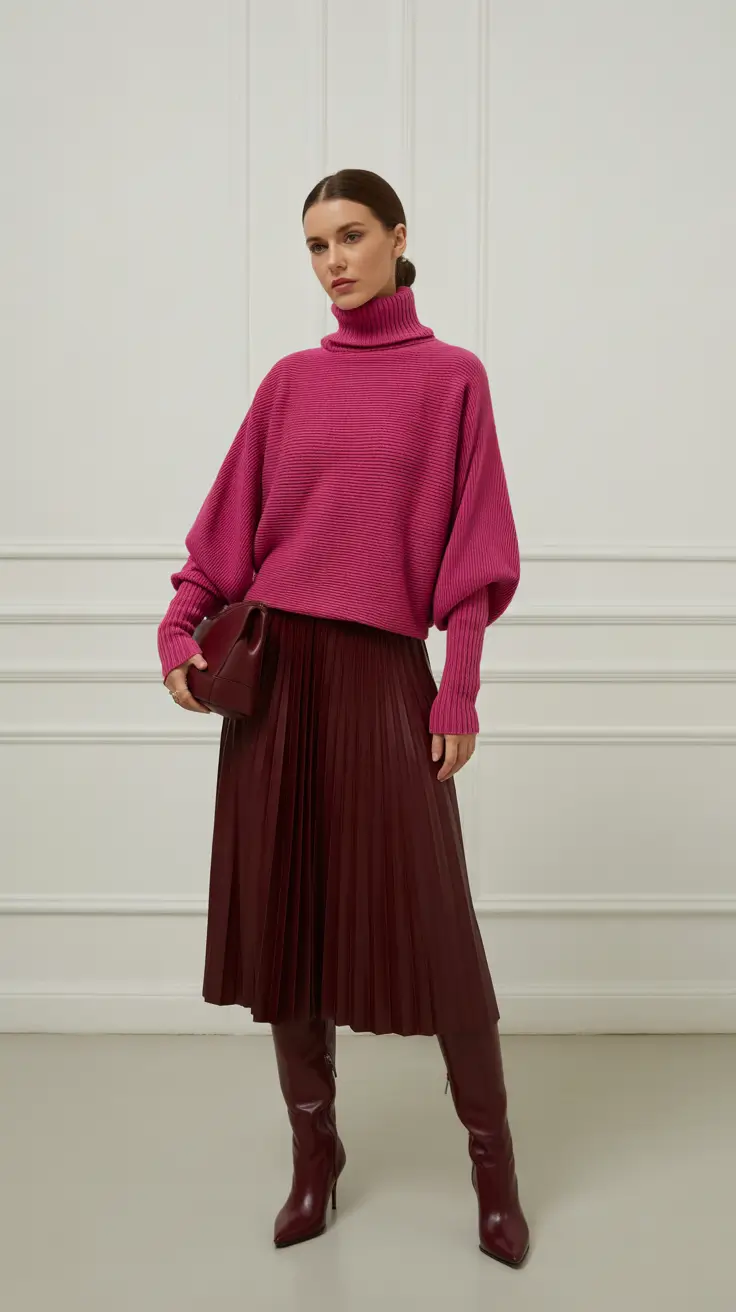 cozy winter outfits 2025-2026 Bold Color Blocking with Feminine Shape