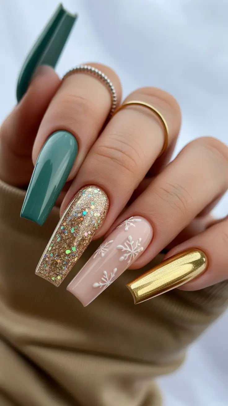 Fresh Christmas Nails 2025 Golden Winter Bloom