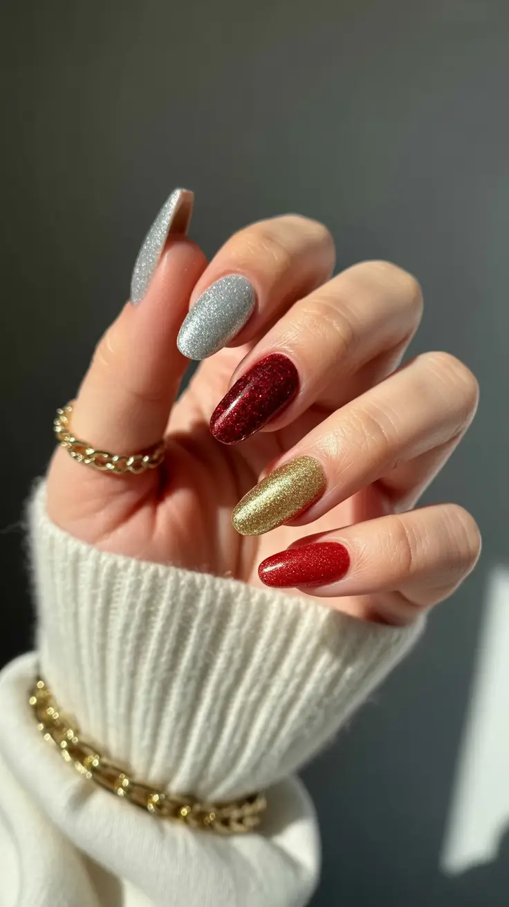 Fresh Christmas Nails 2025 Silver Frost and Scarlet Glam