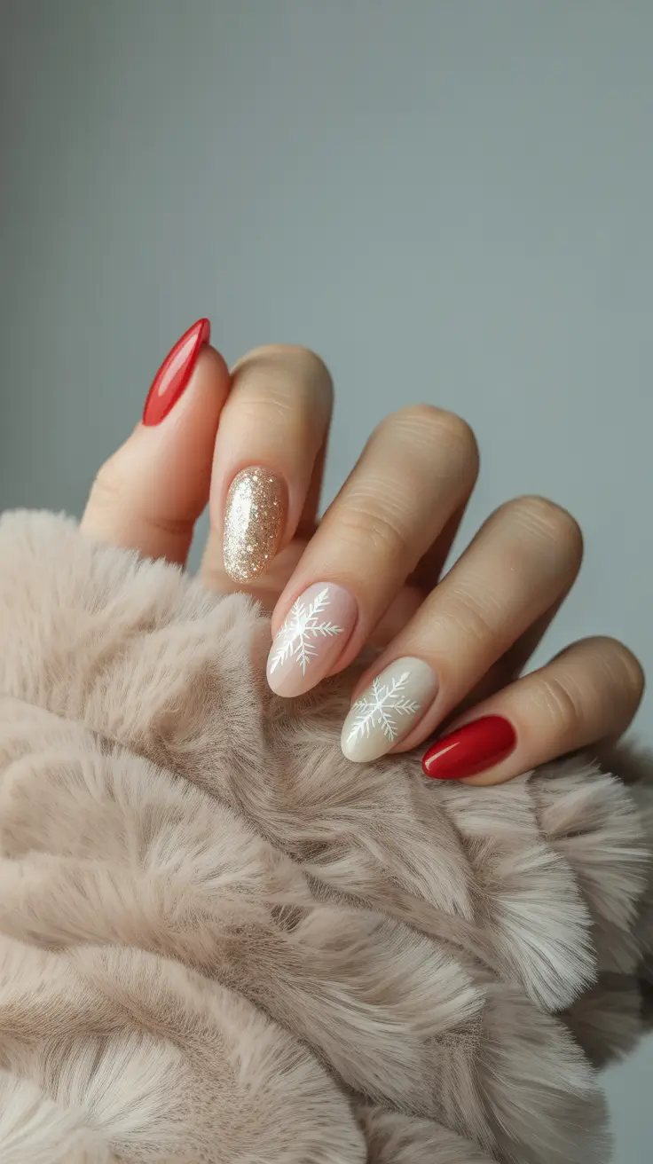 Fresh Christmas Nails 2025 Golden Flakes and Vanilla Snow
