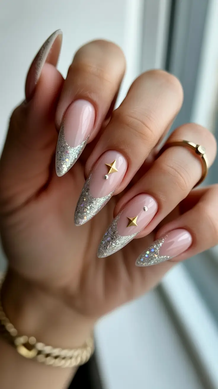 Fresh Christmas Nails 2025 Celestial Silver French