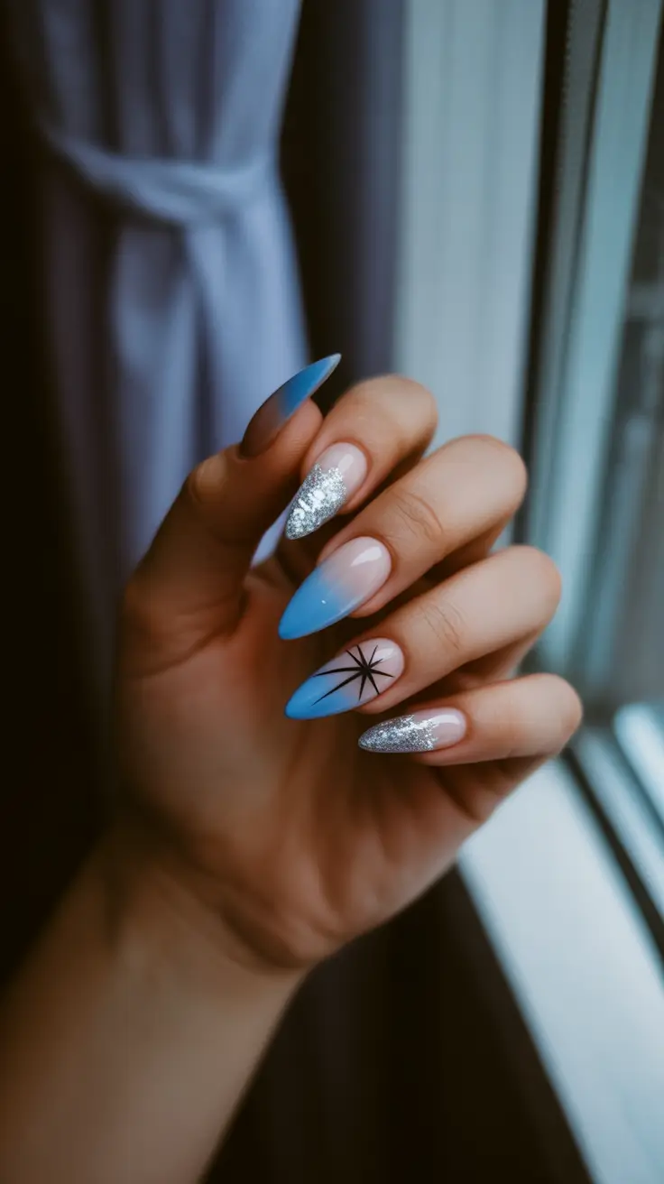 Fresh Christmas Nails 2025 Blue Starlight Elegance