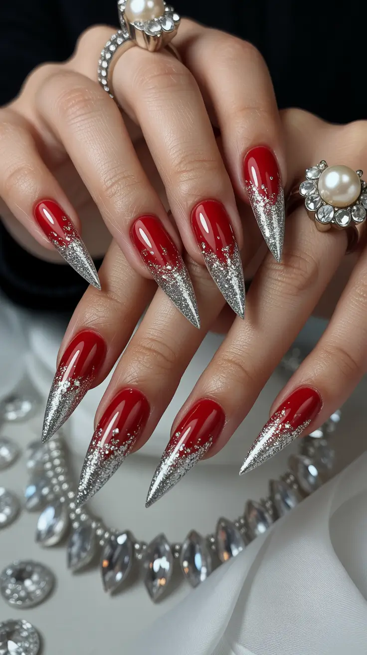 Fresh Christmas Nails 2025 Crimson Sparkle Tips