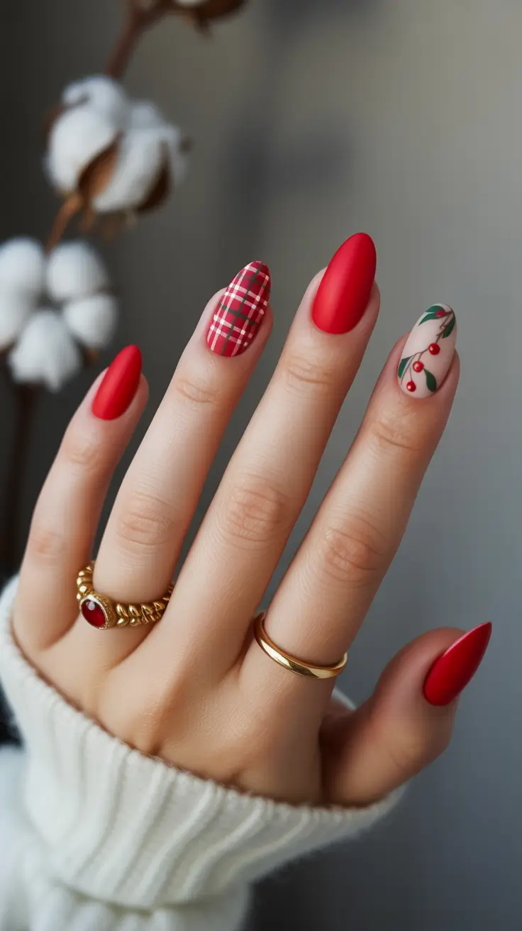 Fresh Christmas Nails 2025 Classic Red & Cozy Plaid