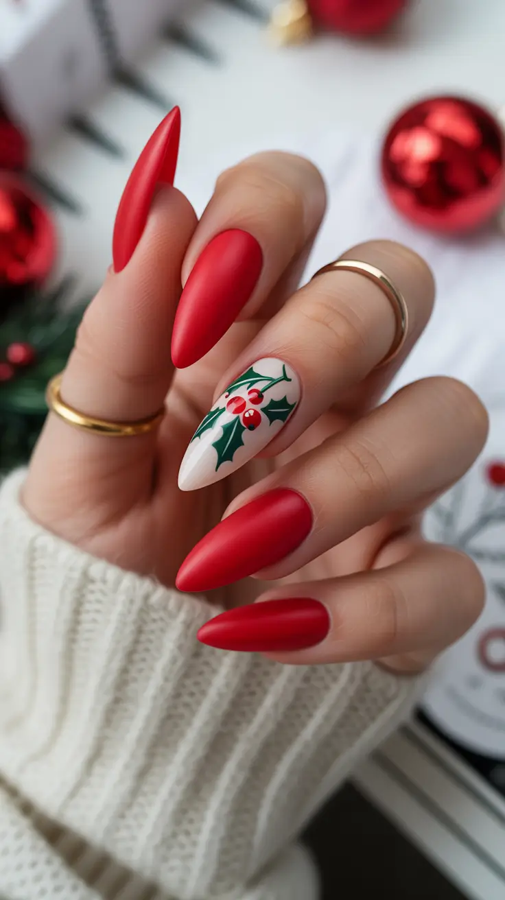 Fresh Christmas Nails 2025 Scarlet Glow and Holly Joy