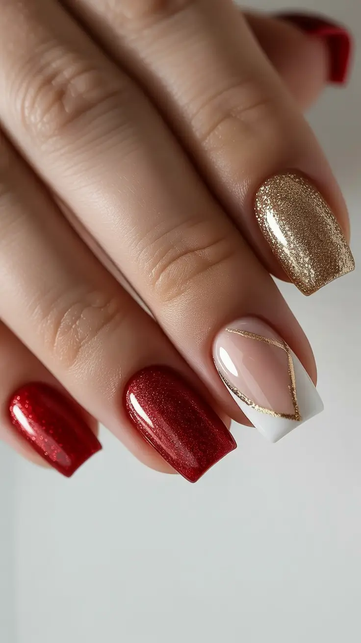 Fresh Christmas Nails 2025 Gilded Geometry and Crimson Dreams