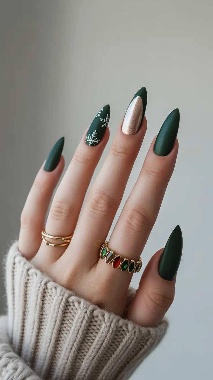 Fresh Christmas Nails 2025 Matte Forest and Snowflake Glow