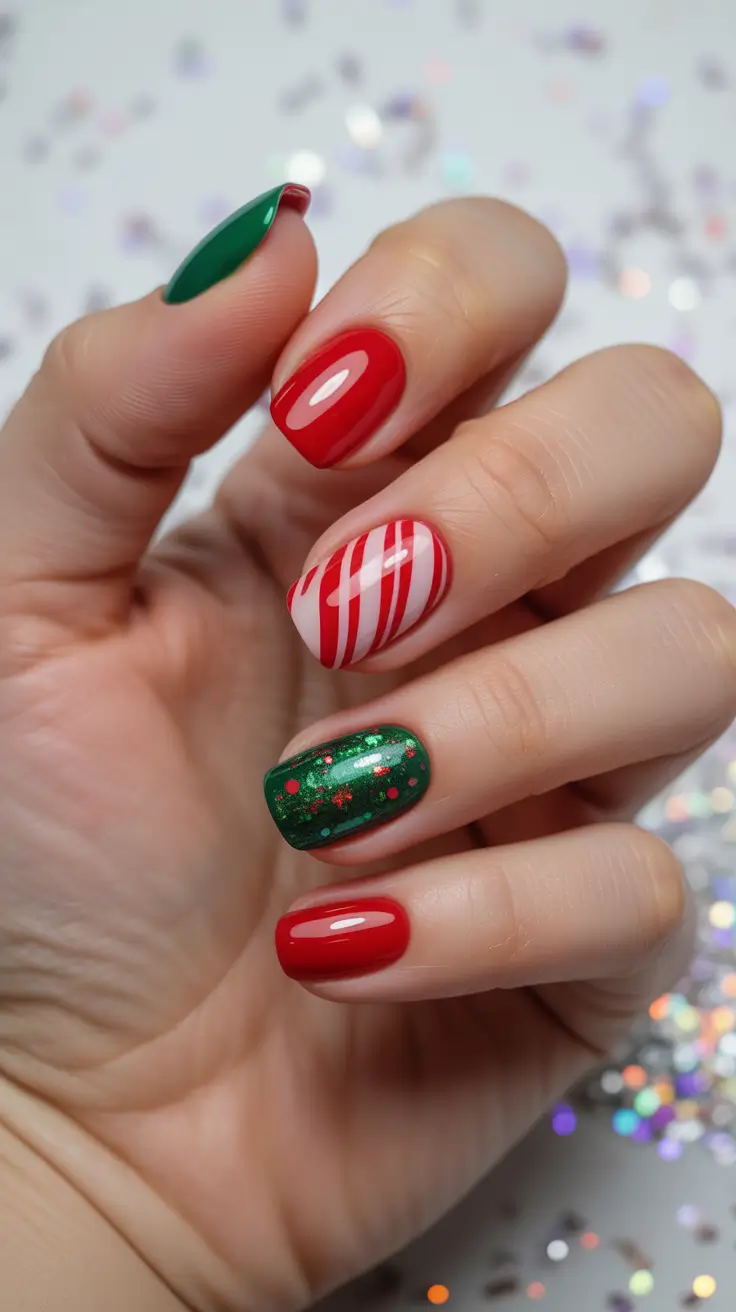 Fresh Christmas Nails 2025 Peppermint Swirl Delight