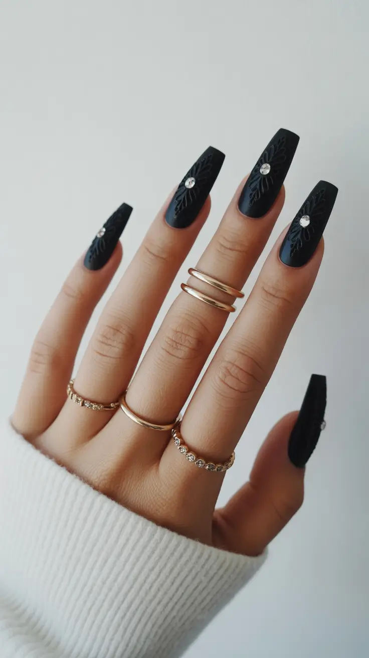 Gel Nail Trends Winter 2025-2026 Matte Noir Elegance