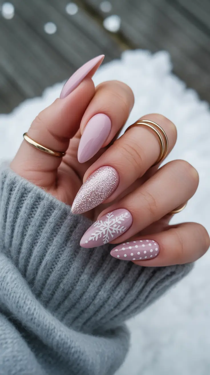 Gel Nail Trends Winter 2025-2026 Snowflake Blush