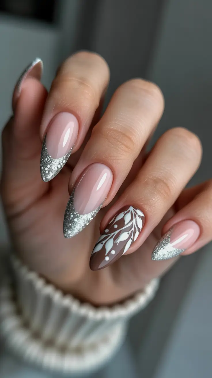 Gel Nail Trends Winter 2025-2026 Frosted Elegance with Silver Accents
