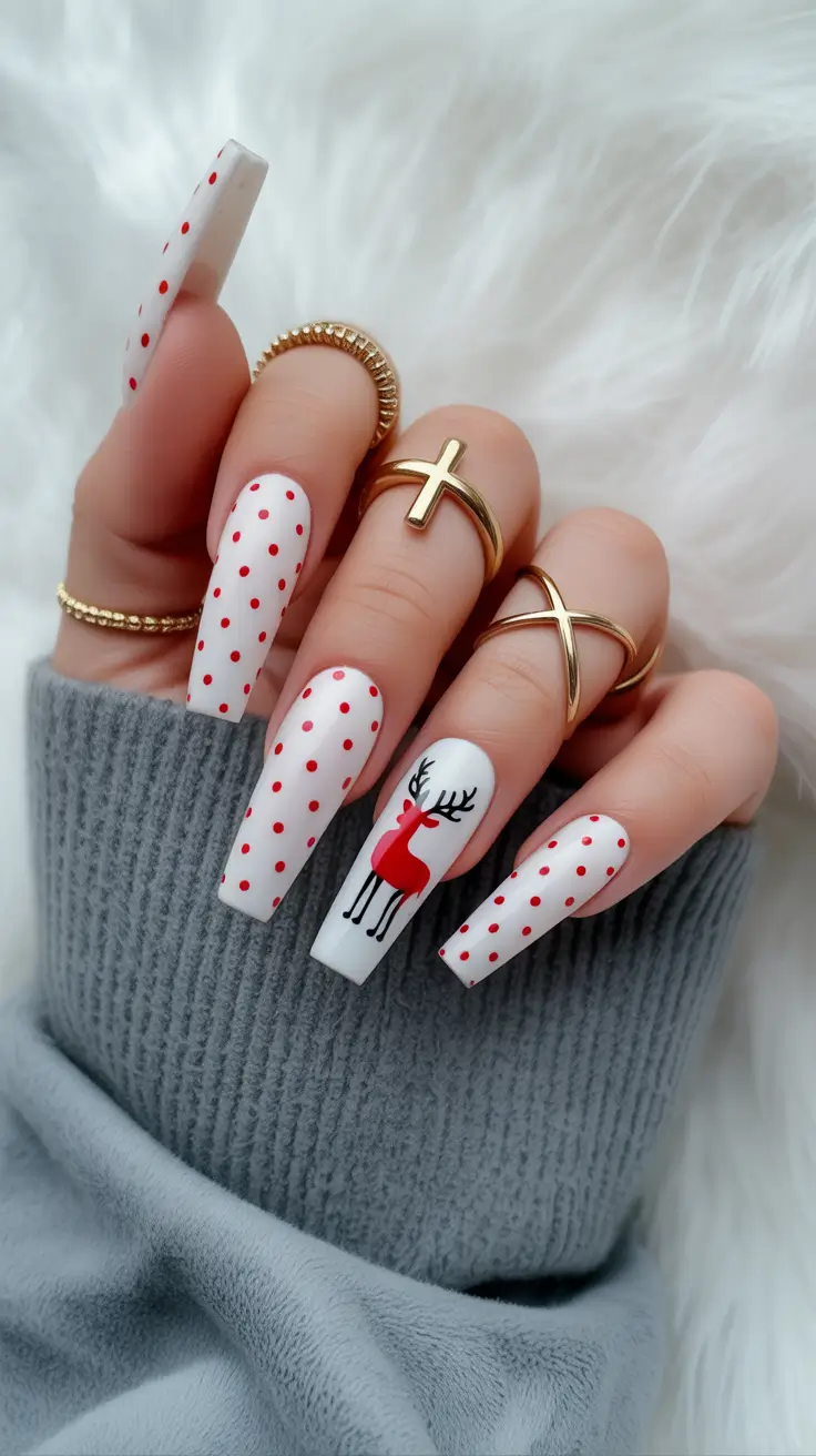 Gel Nail Trends Winter 2025-2026 Playful Polka Rudolph Charm