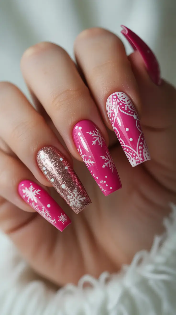Gel Nail Trends Winter 2025-2026 Gilded Snowflake Symphony