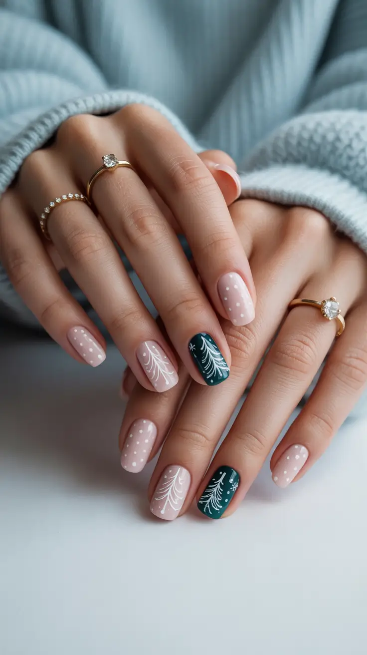 Gel Nail Trends Winter 2025-2026 Soft Pines & Snowfall