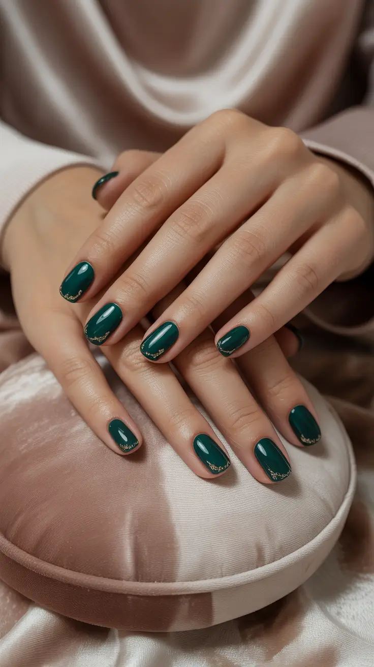 Gel Nail Trends Winter 2025-2026 Emerald Lace Accent