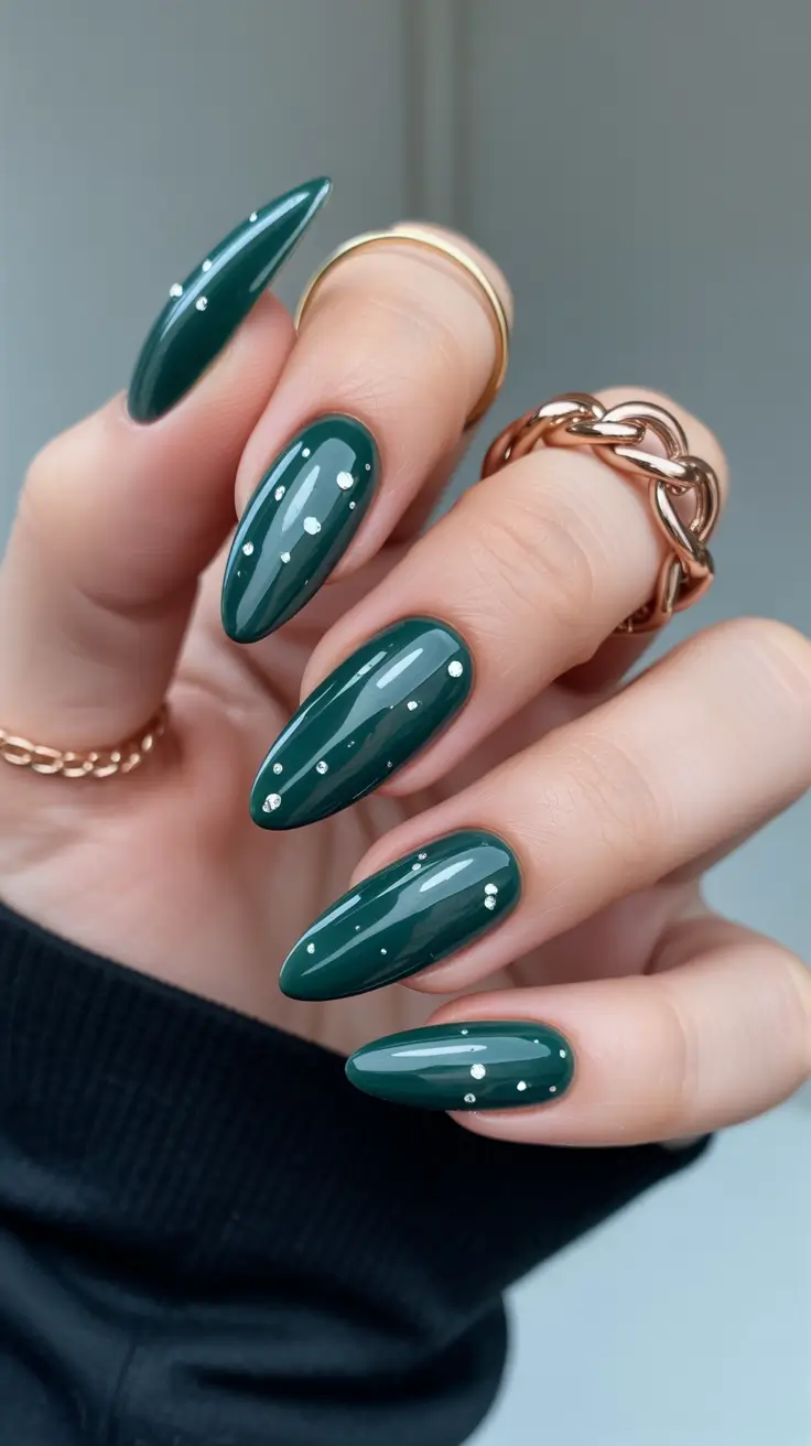 Green Winter Nails 2025–2026 Simple Green Shimmer