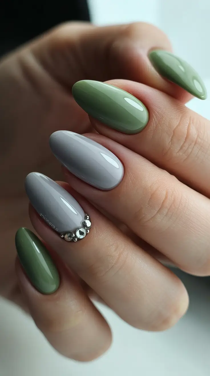 Green Winter Nails 2025-2026 Silver Sage Glow