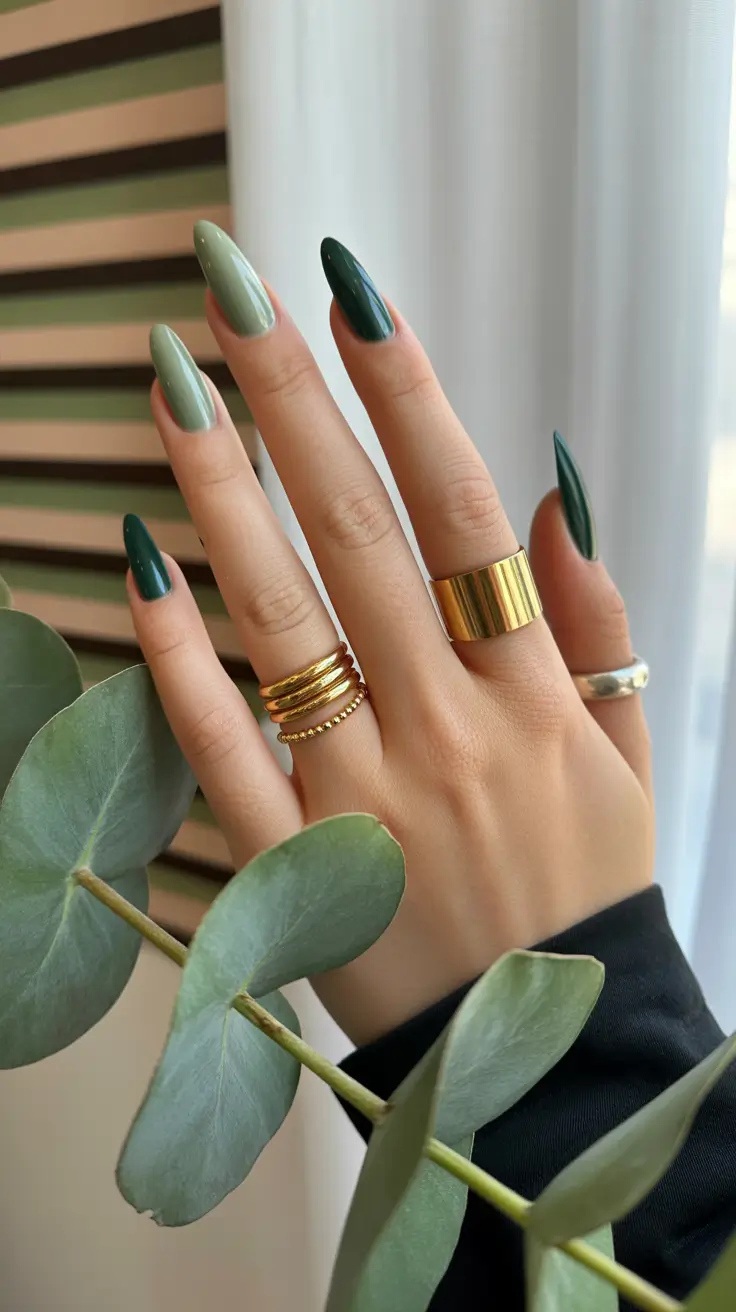 Green Winter Nails 2025-2026 Dual-Tone Harmony
