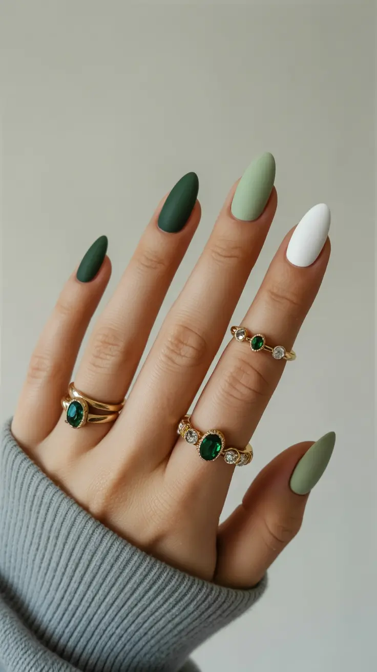 Green Winter Nails 2025-2026 Matte Emerald Dream