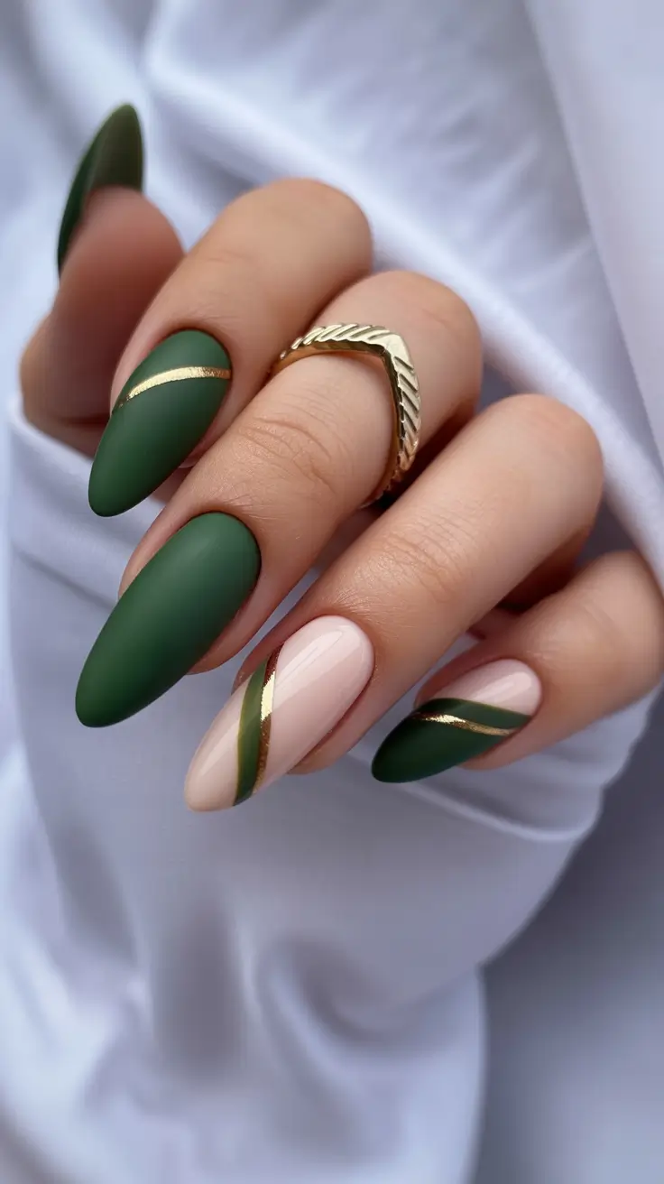 Green Winter Nails 2025-2026 Golden Line Elegance