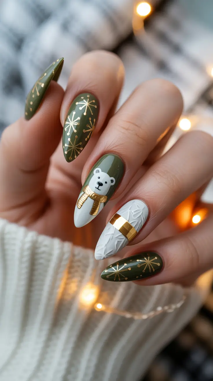 Green Winter Nails 2025-2026 Frosted Fairytale