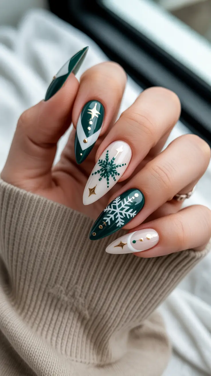 Green Winter Nails 2025–2026 Emerald Frost With Golden Accents