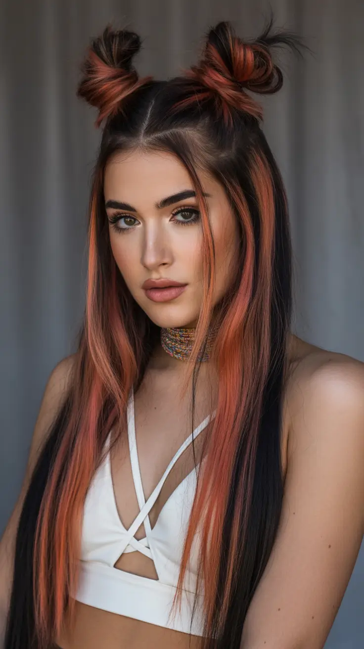 winter-hairstyles-2025-2026-space-buns-copper-highlights