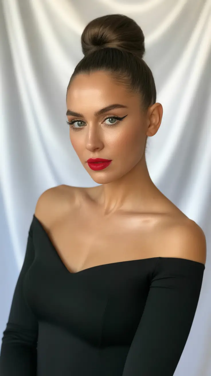 winter-hairstyles-2025-2026-High-Polished-Bun-with-a-Bold-Edge