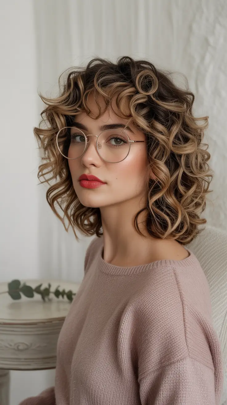 winter hair colors highlights 2025-2026 Curly Auburn Glow