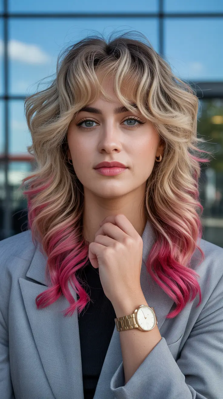 winter hair colors highlights 2025-2026 Bright Blonde with Pink Ends