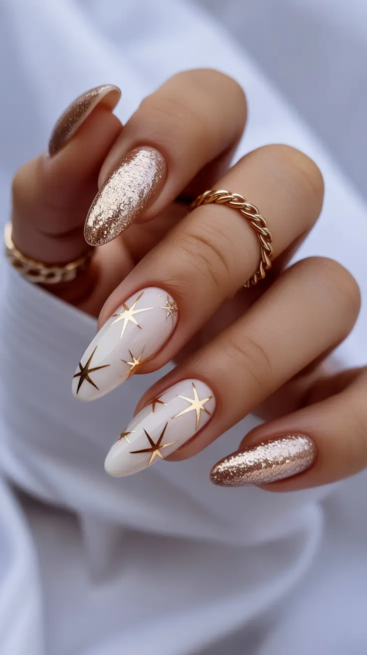 Hot Winter Nail Ideas 2025–2026 Golden Starfall