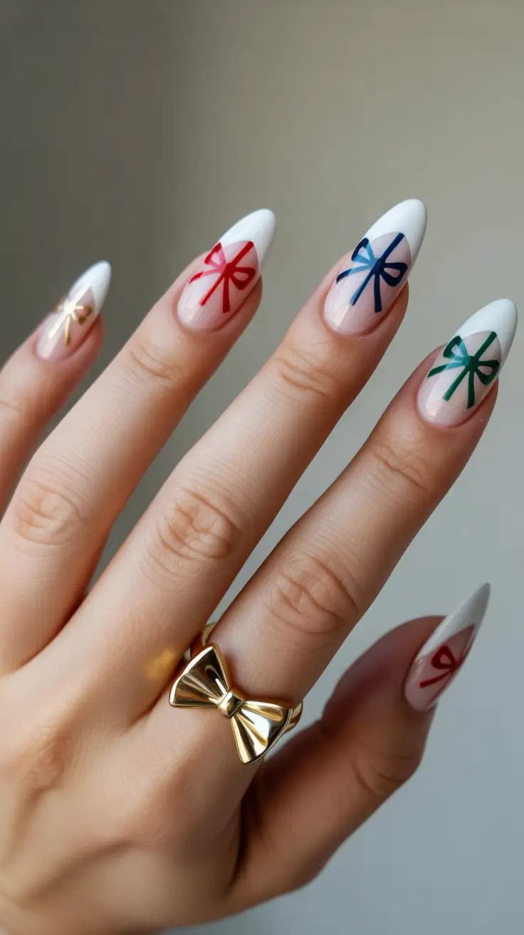 Hot Winter Nail Ideas 2025–2026 Festive Ribbons in Technicolor