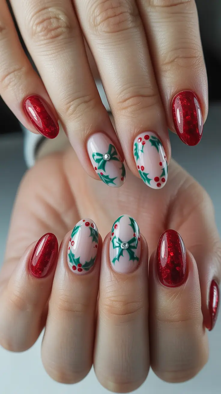 Hot Winter Nail Ideas 2025–2026 Holly Berry Sparkle