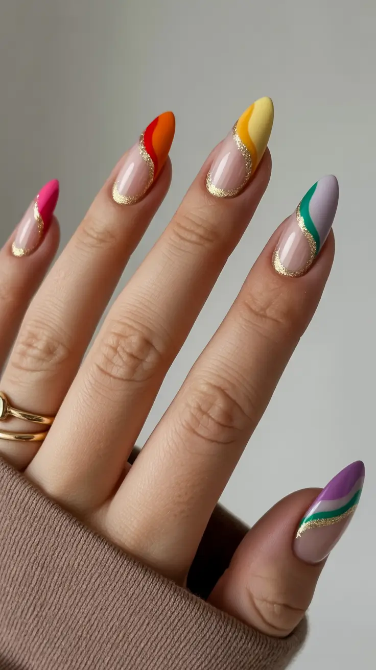Hot Winter Nail Ideas 2025–2026 Golden Sunrise Swirls