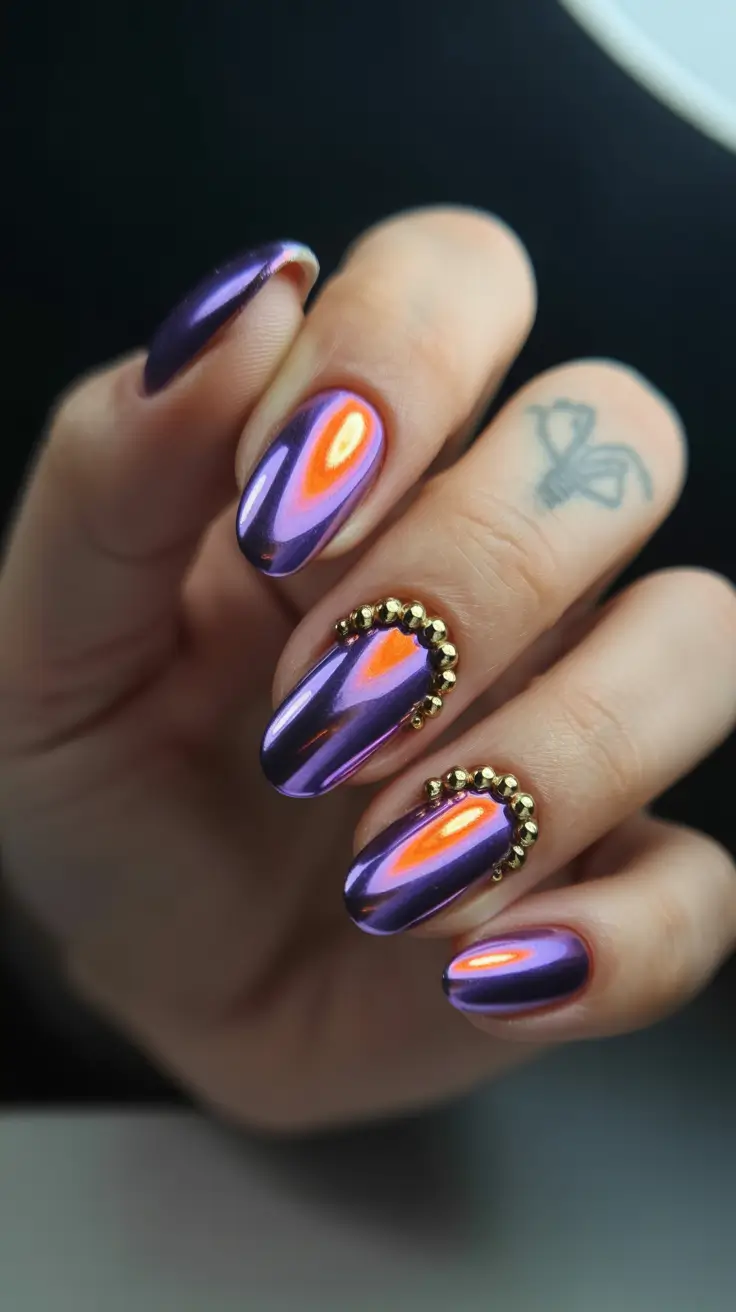 Hot Winter Nail Ideas 2025–2026 Violet Chrome Glow