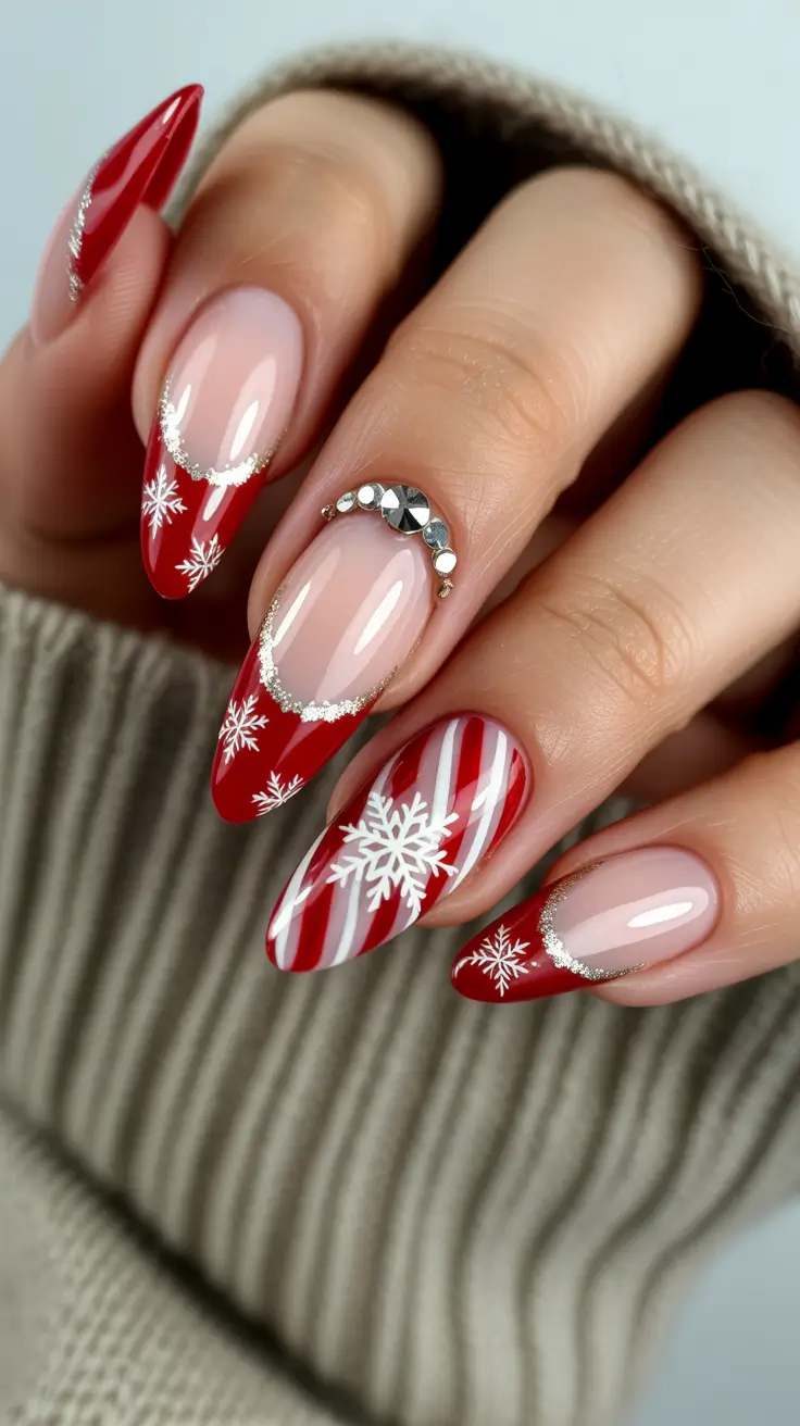 Hot Winter Nail Ideas 2025–2026 Candy Cane Snowfall