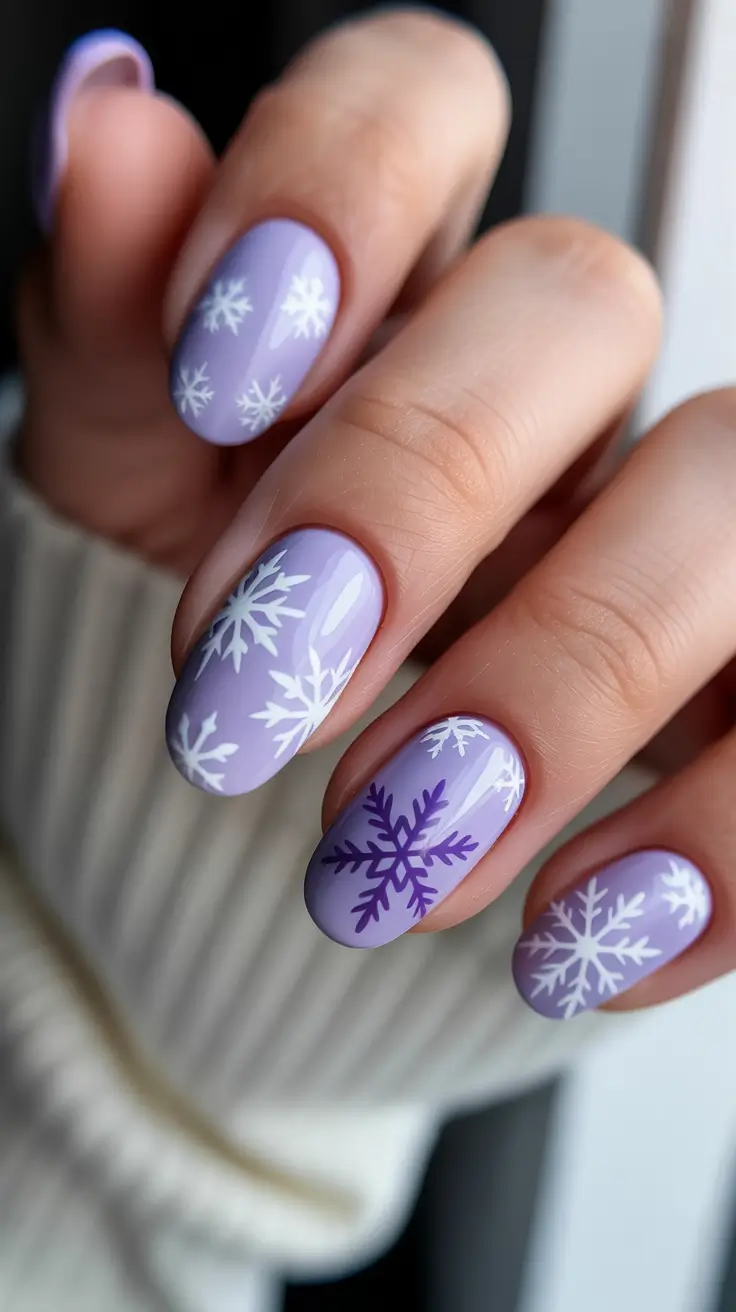 Hot Winter Nail Ideas 2025–2026 Lavender Snowflakes
