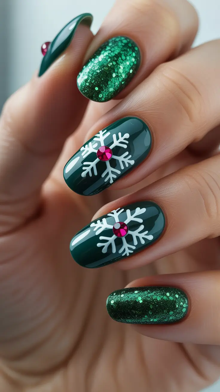Hot Winter Nail Ideas 2025–2026 Emerald Snowfall Glam
