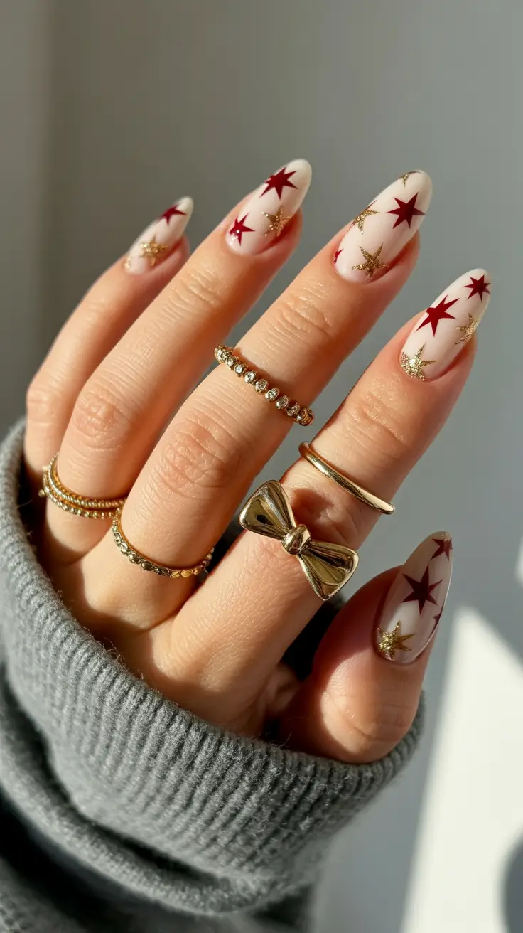 Hot Winter Nail Ideas 2025–2026 Celestial Gold and Crimson