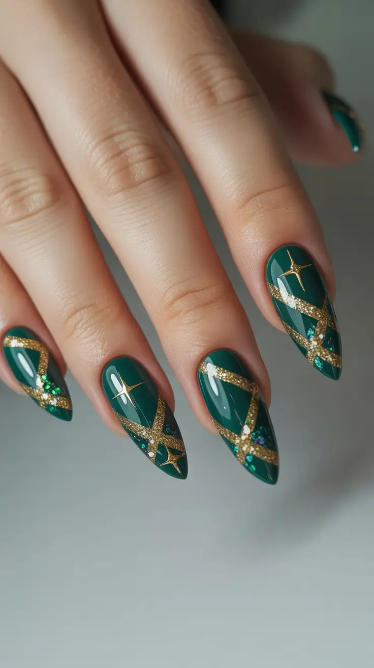 Late Winter Nails 2025–2026 Emerald Glam Lines