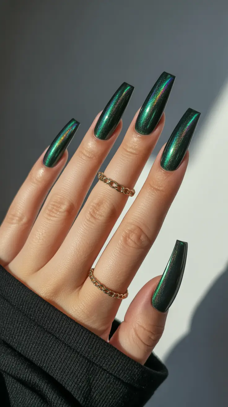 Late Winter Nails 2025–2026 Chrome Forest Shine