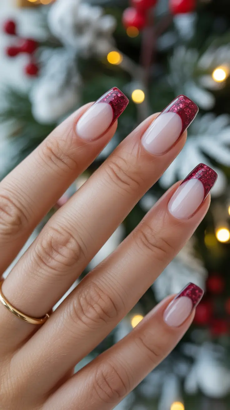 late winter nails 2025 2026 Frosted Ruby French