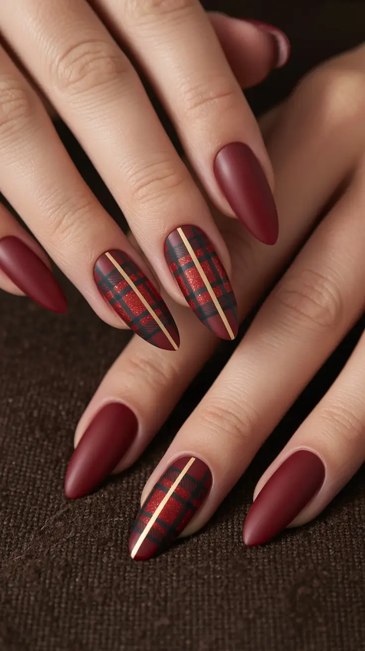 late winter nails 2025 2026 Crimson Tartan Mood