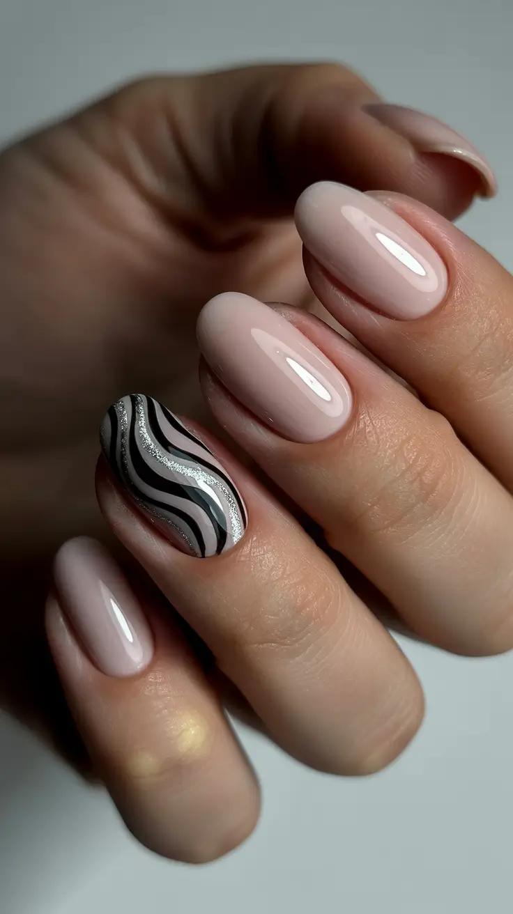 late winter nails 2025 2026 Modern Neutral with Silver Waves
