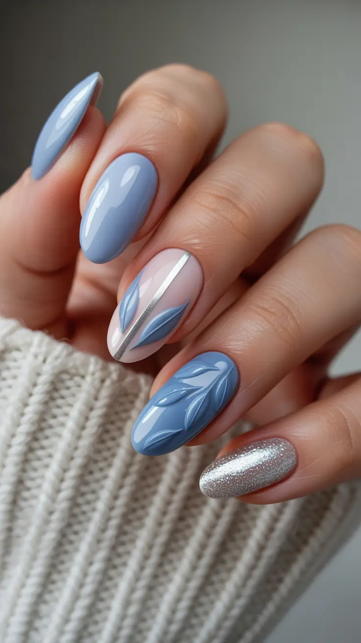 late winter nails 2025 2026 Winter Sky Blue with Silver Accents