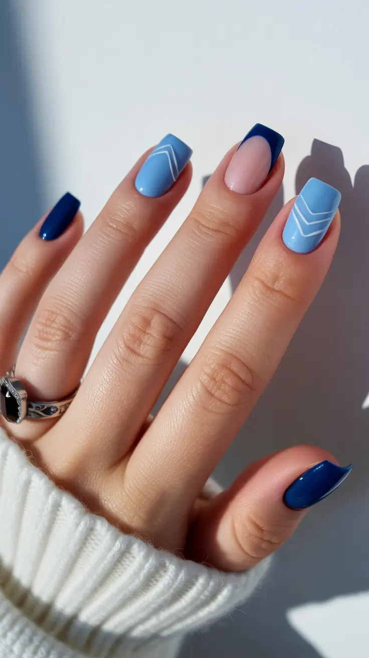 late winter nails 2025 2026 Frosted Chevron Blues