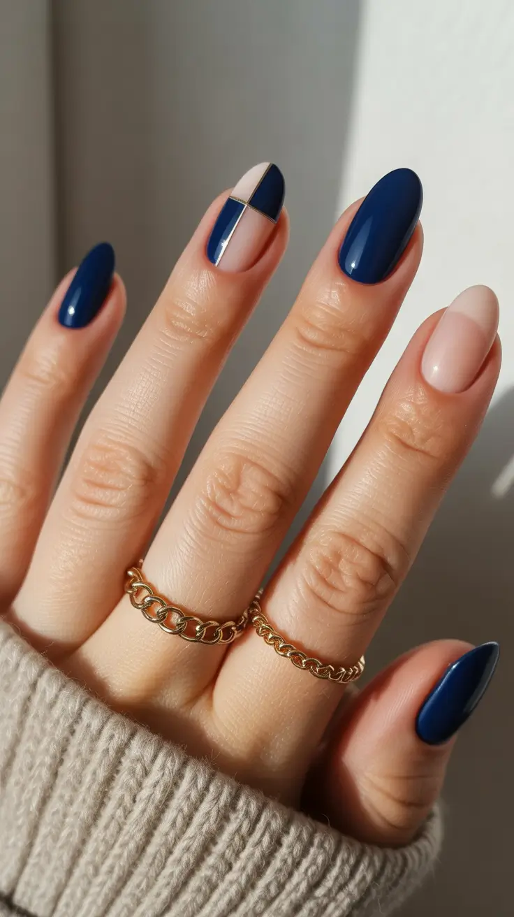 late winter nails 2025 2026 Navy and Nude Minimalism