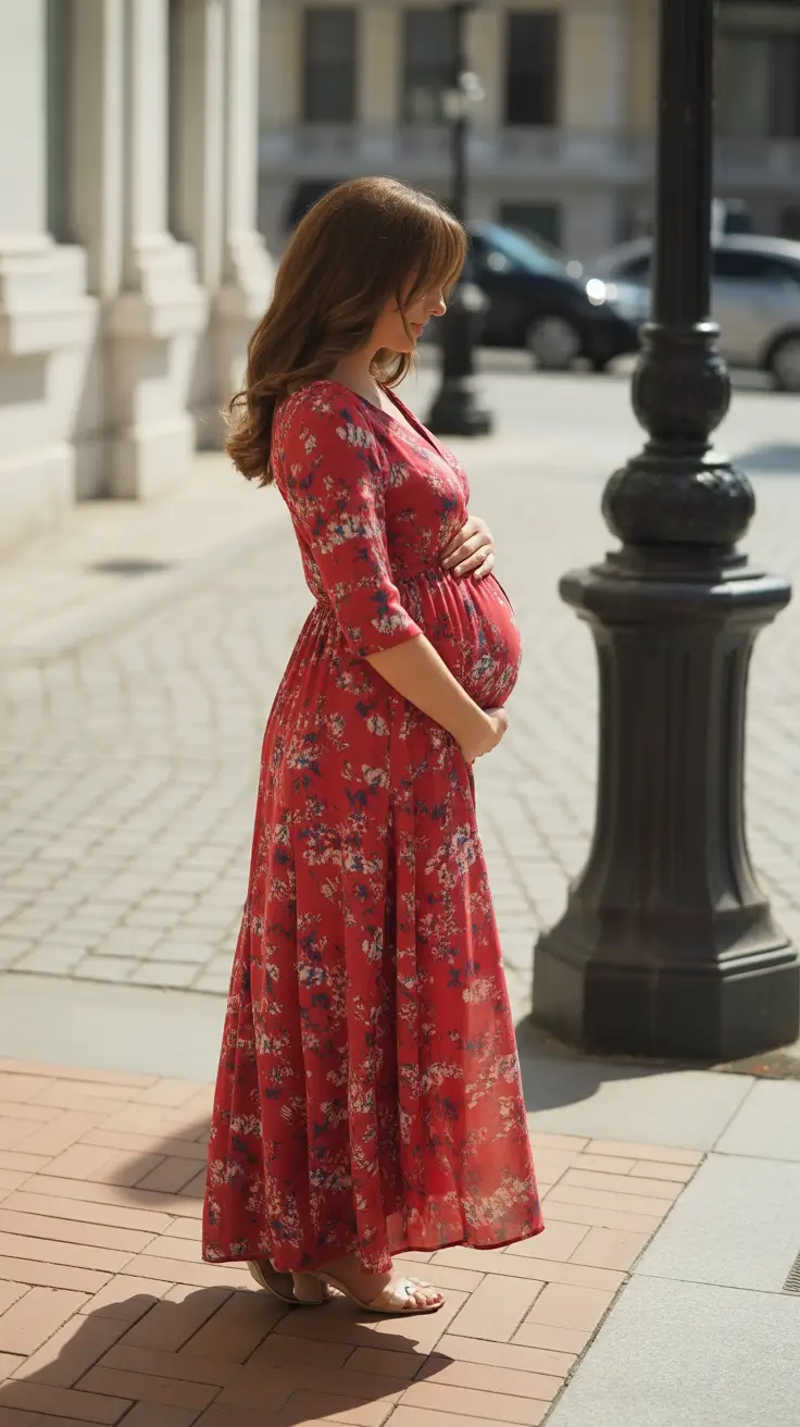 maternity outfits 2026 Floral Spirit: Everyday Radiance in Red