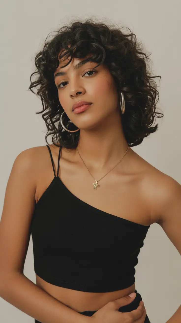 medium haircuts winter 2025-2026 Curly Shag with Bangs and Layers